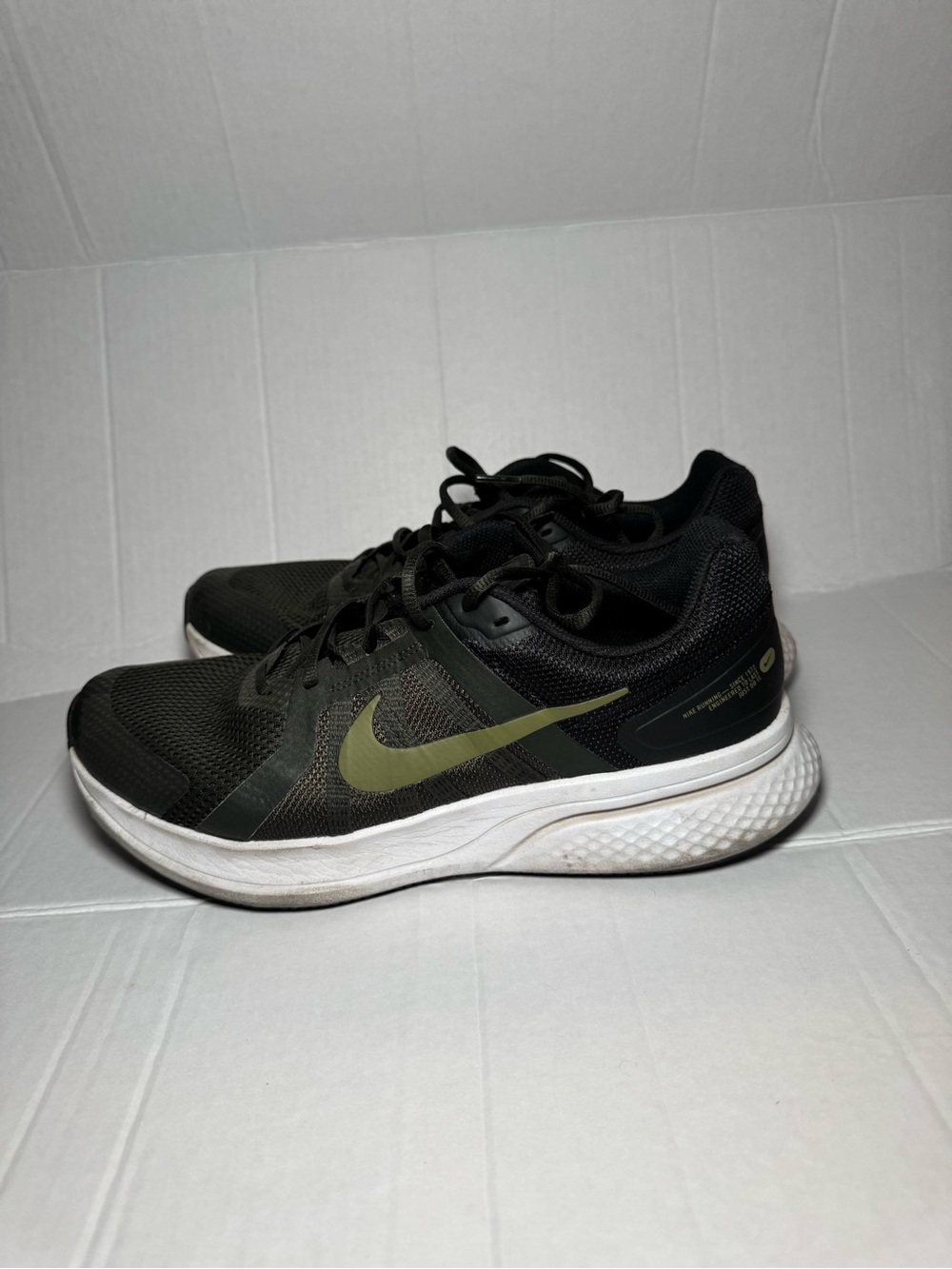 Nike Men’s Black Athletic Shoes with Olive Swoosh